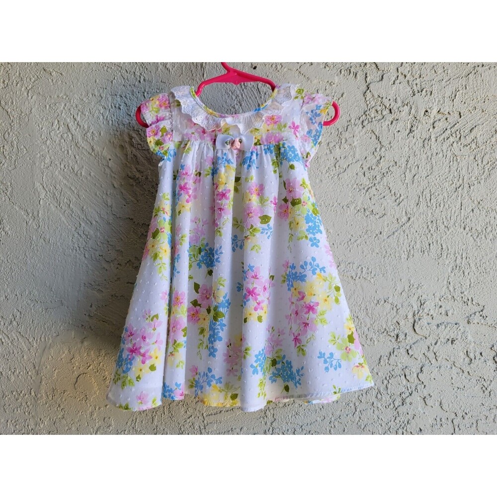 Marmellata Baby Floral Blue Green Yellow Spring Easter Dress Size 18M